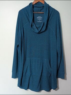 Torrid Super Sof Women's Teal Cowl-Neck Long-Sleeve Sweater Kangaroo Pocket